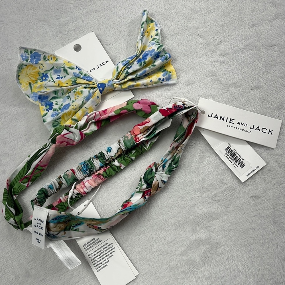 NWT Janie & Jack Floral Baby/Toddler Headbands & Bow "One Size"‎  3 Piece Lot